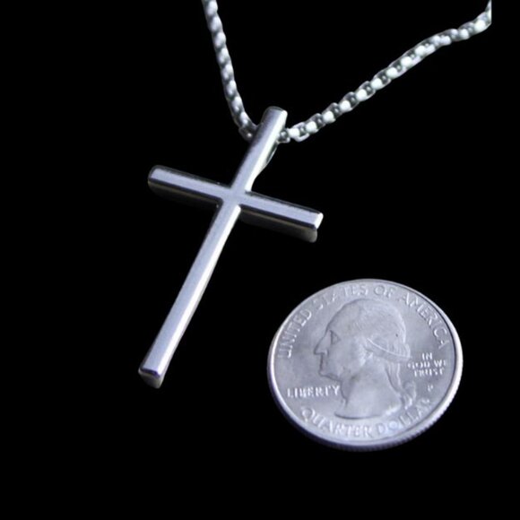 Titanium Steel Cross † on Surgical Stainless Steel Box Chain Necklace - Picture 4 of 7